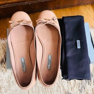 Prada Pink Ballet Flats with Bow Detail